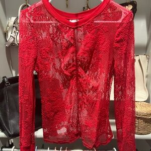 Free People Scarlet Lace Long Sleeve Top